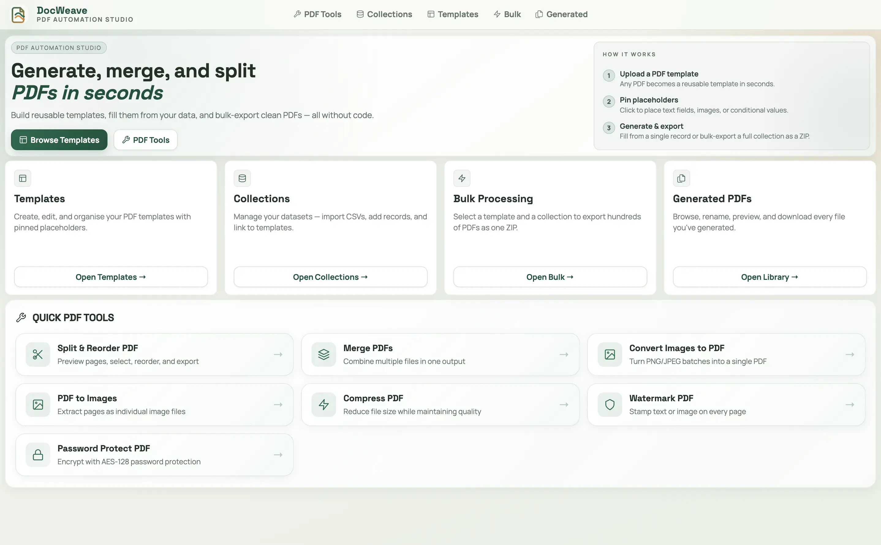 DocWeave product dashboard